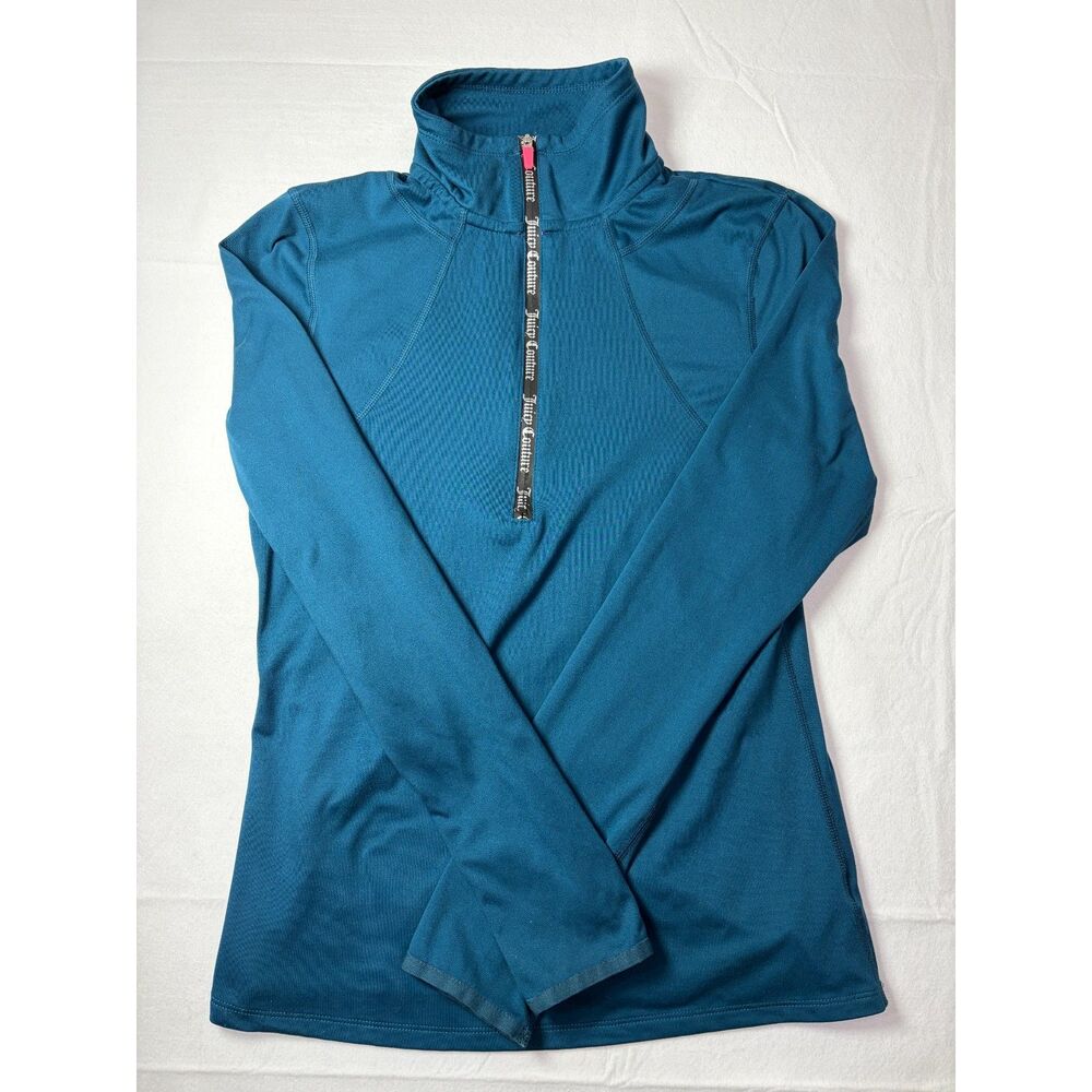 Juicy Couture Sport Quarter Zip Long Sleeve Athletic Top Teal Blue Small